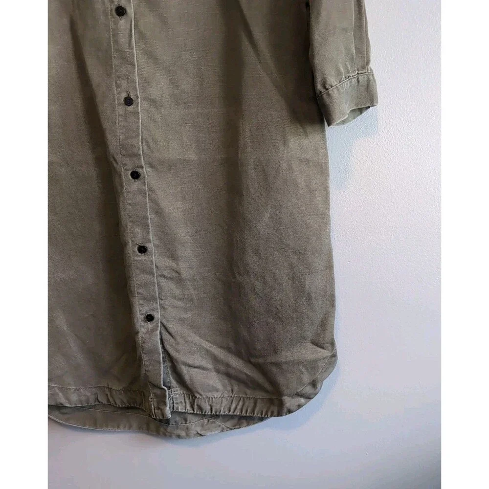 Zara XS Olive Green Denim Dress Button Up Shirt Mini Utility Military Straight
